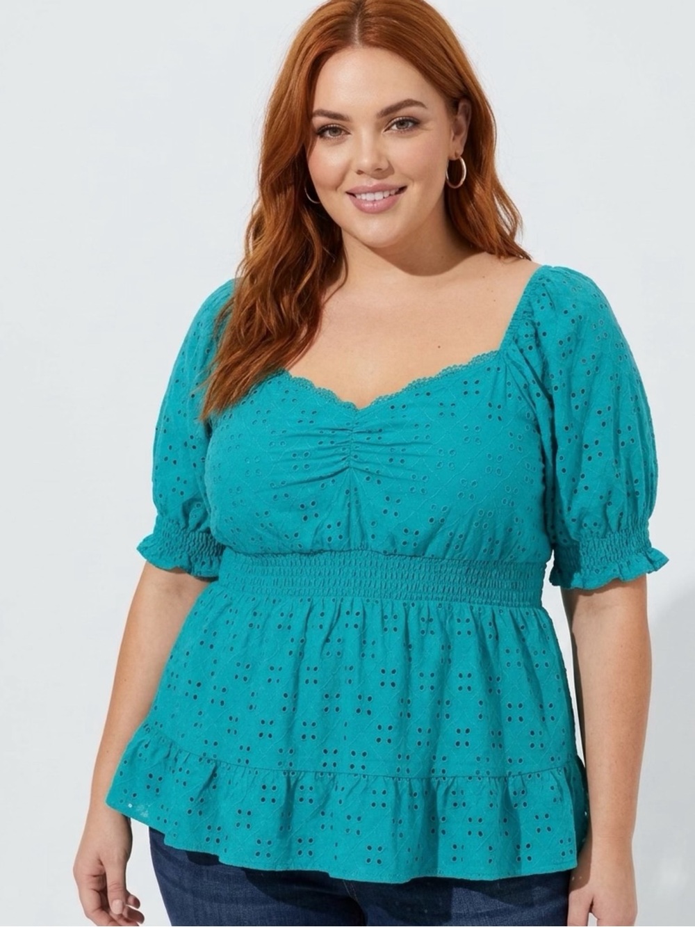 torrid Teal Eyelet Peplum Top